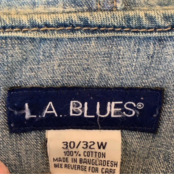 Vintage L.A. Blues Oversized Denim Jacket W/Hood Size 30/32w 90’s barn utility - Picture 11 of 12